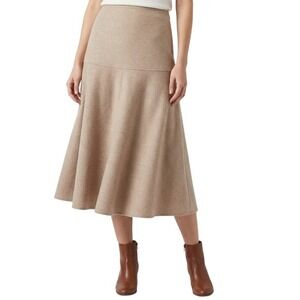 OGL Skirt Womens Petite M Beige Knit Flare Long Pull On Stretch Cozy Casual Chic